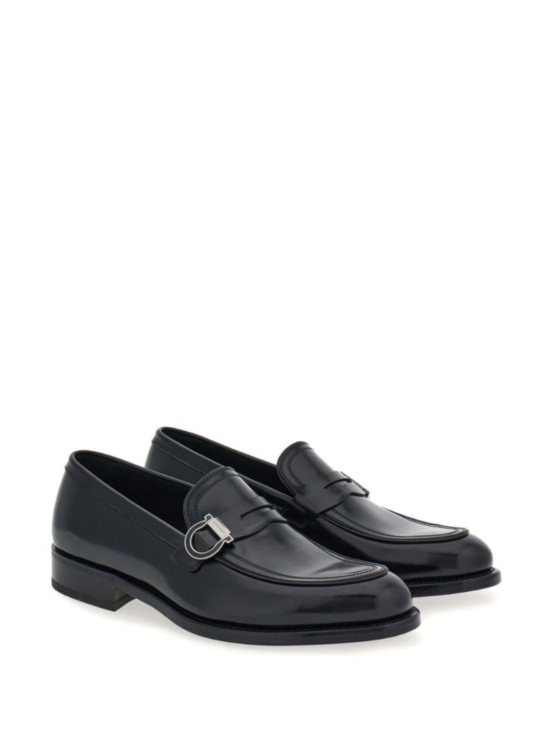 Black Gancini Leather Loafers