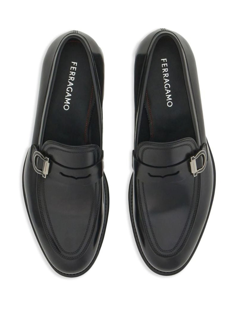 Black Gancini Leather Loafers