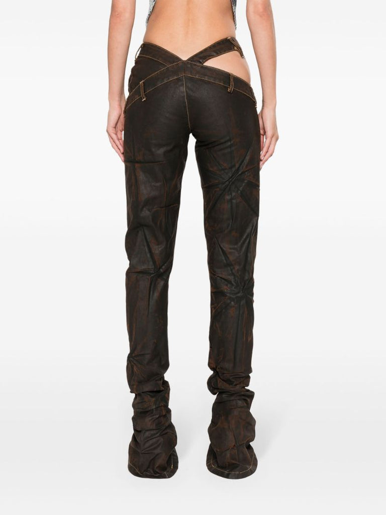 Brown Bias Cut Flared Trousers