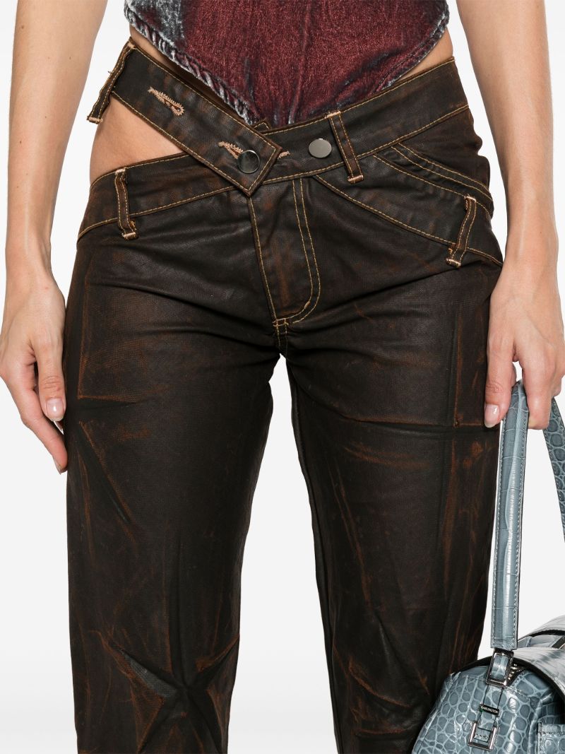 Brown Bias Cut Flared Trousers