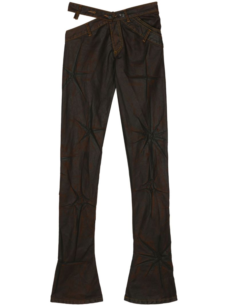 Brown Bias Cut Flared Trousers
