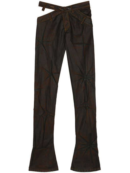 Brown Bias Cut Flared Trousers