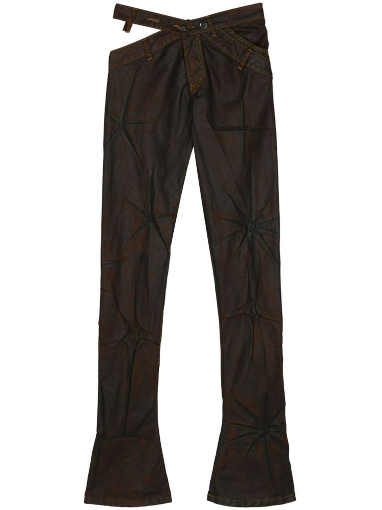Brown Bias Cut Flared Trousers