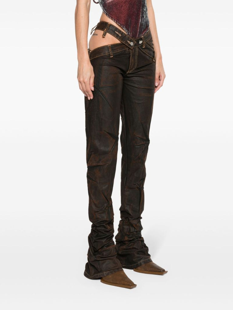 Brown Bias Cut Flared Trousers