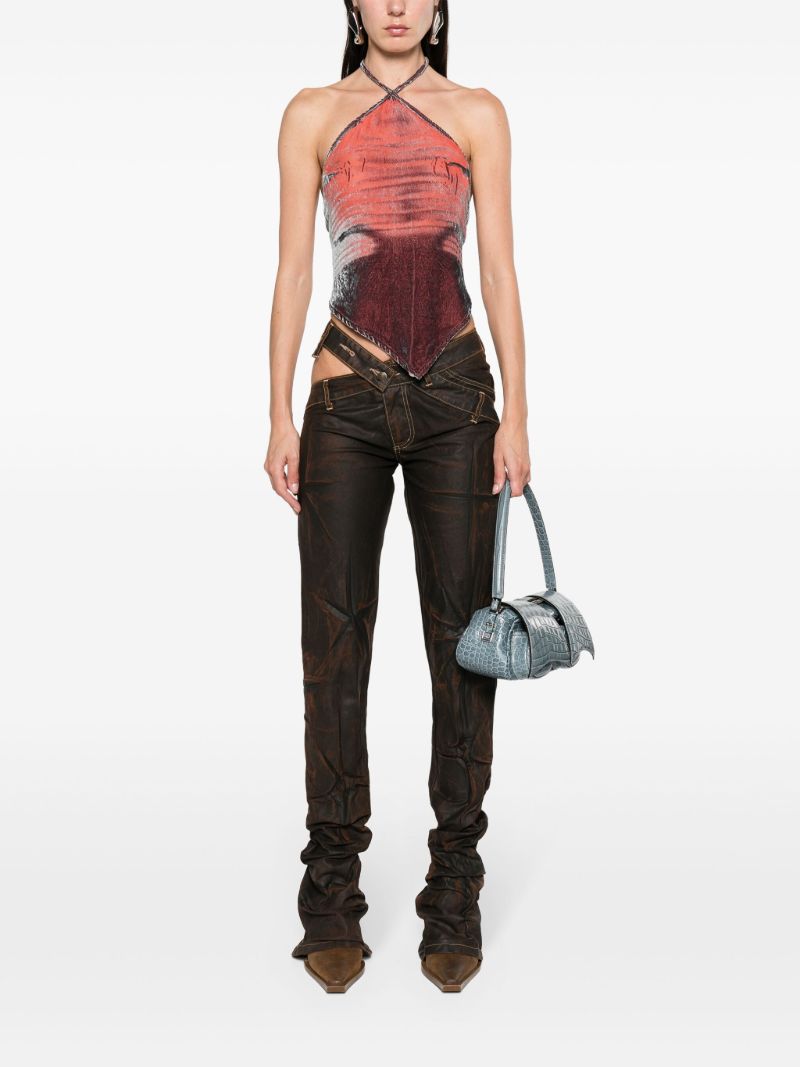 Brown Bias Cut Flared Trousers