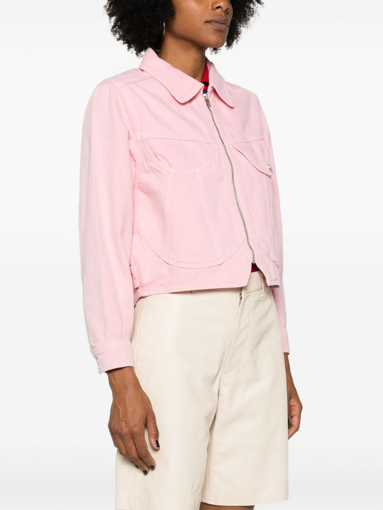 Pink Heart Cropped Denim Jacket