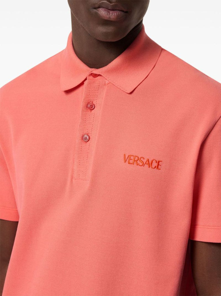 Orange Logo-embroidered Cotton Polo Shirt