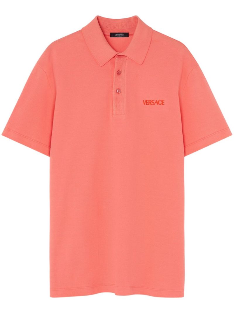 Orange Logo-embroidered Cotton Polo Shirt