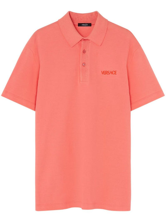 Orange Logo-embroidered Cotton Polo Shirt