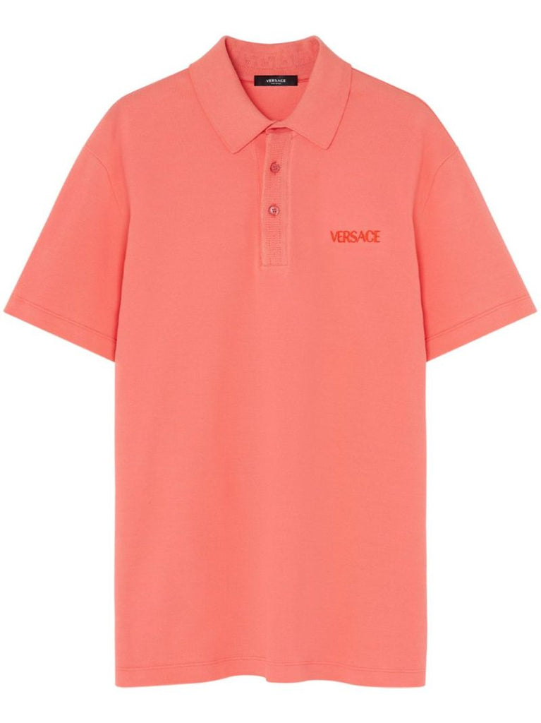 Orange Logo-embroidered Cotton Polo Shirt