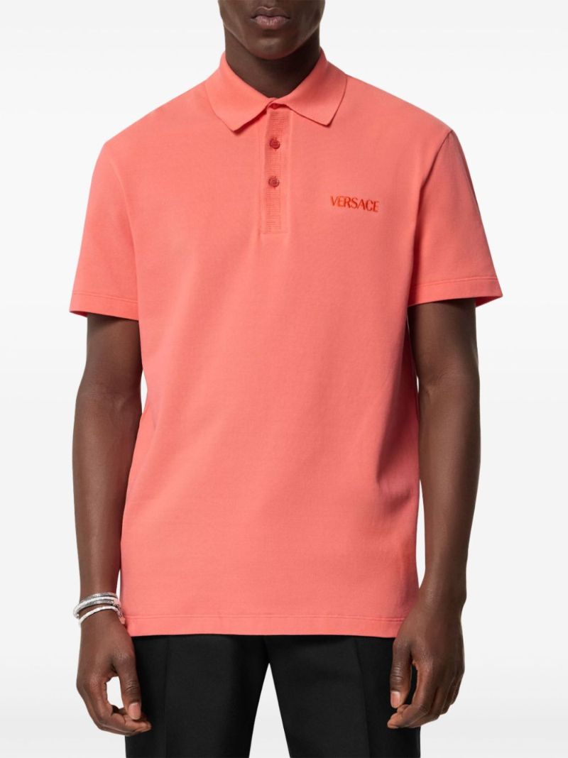 Orange Logo-embroidered Cotton Polo Shirt