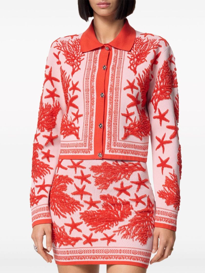 Red Barocco Sea Intarsia Cardigan