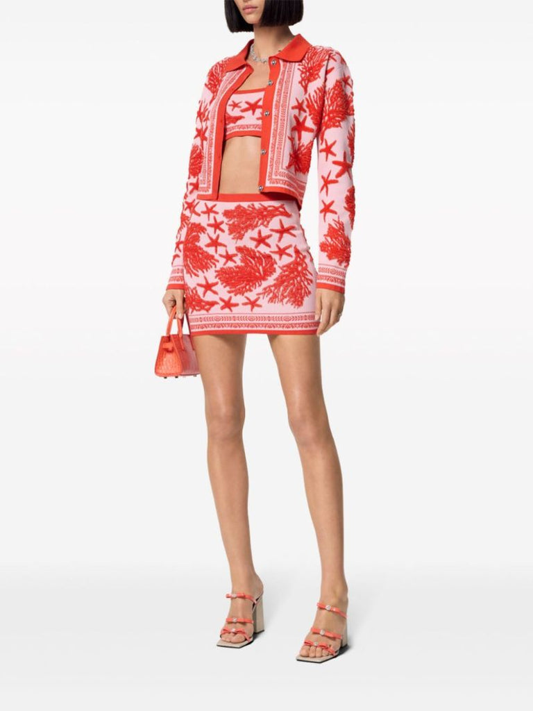Red Barocco Sea Intarsia Cardigan