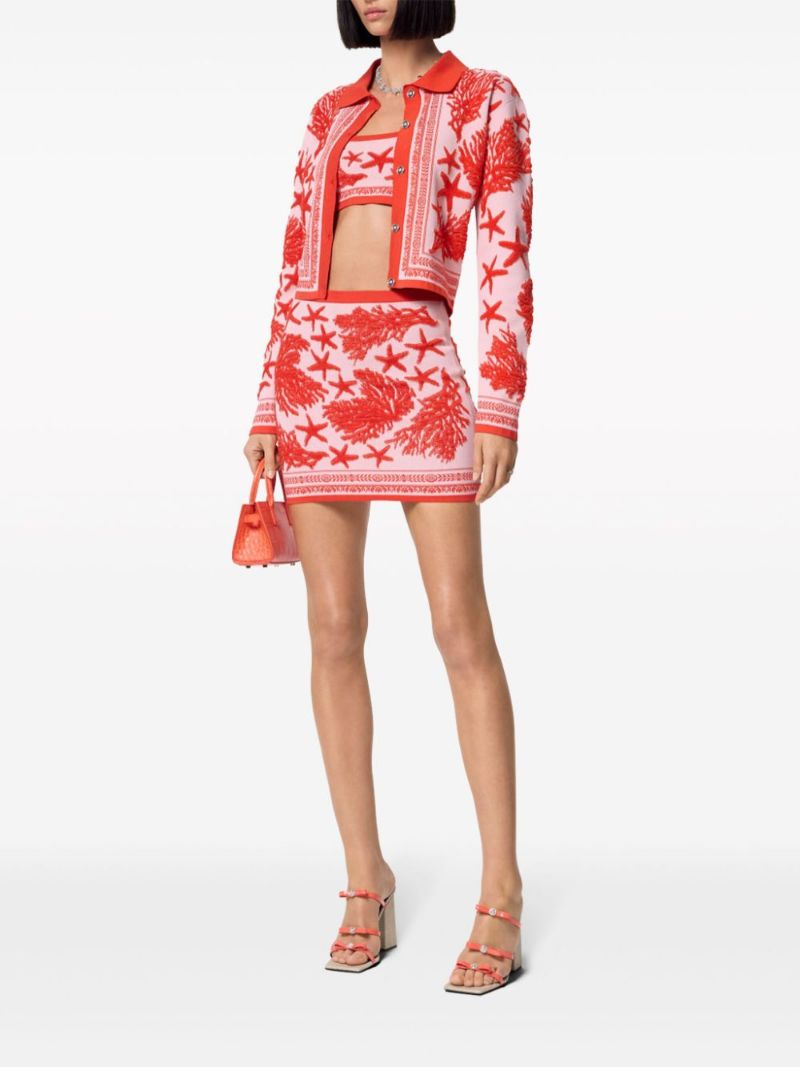 Red Barocco Sea Intarsia Cardigan