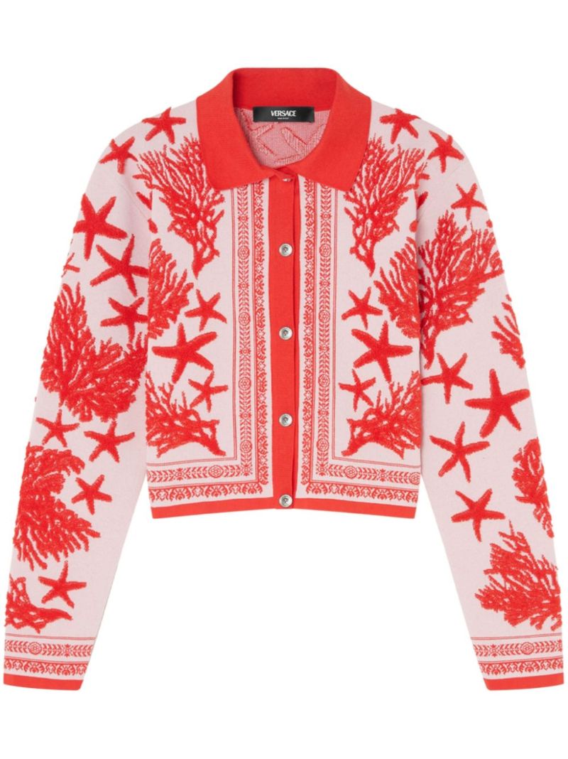 Red Barocco Sea Intarsia Cardigan