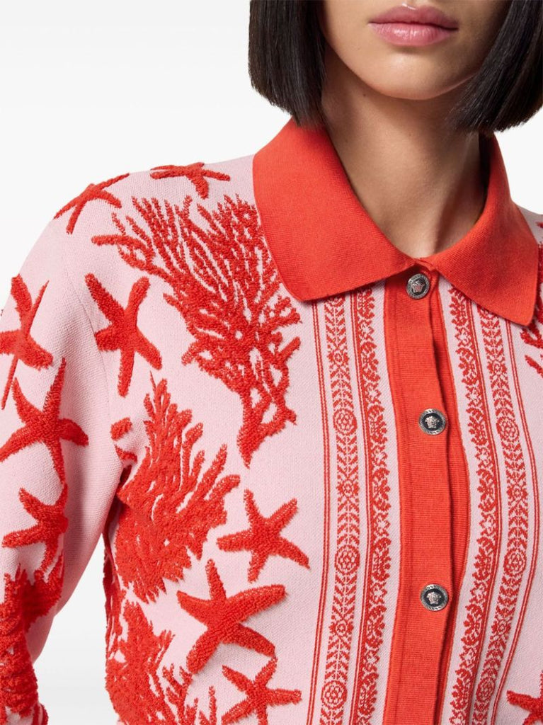 Red Barocco Sea Intarsia Cardigan