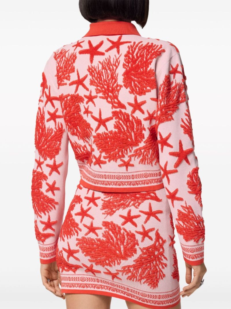 Red Barocco Sea Intarsia Cardigan