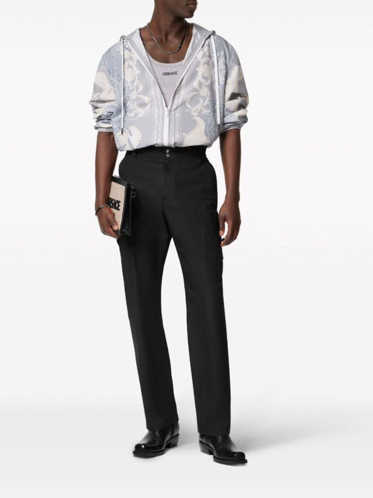 Black Milano Stamp-embroidery Straight Trousers