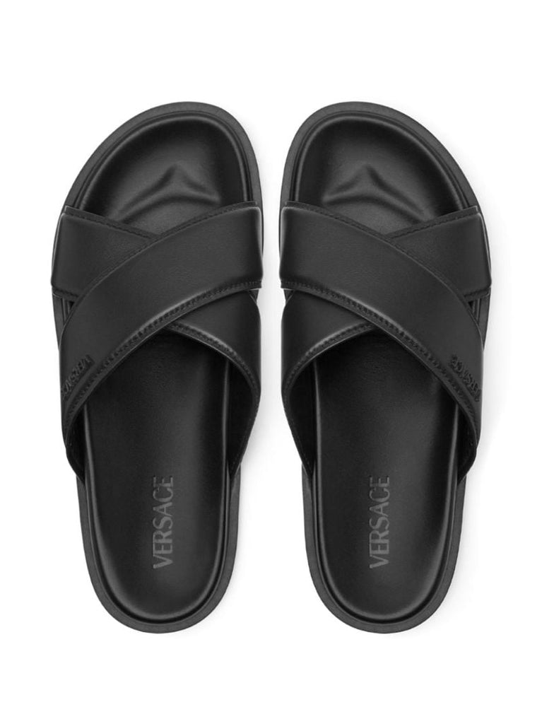 Black Crossover Leather Slides