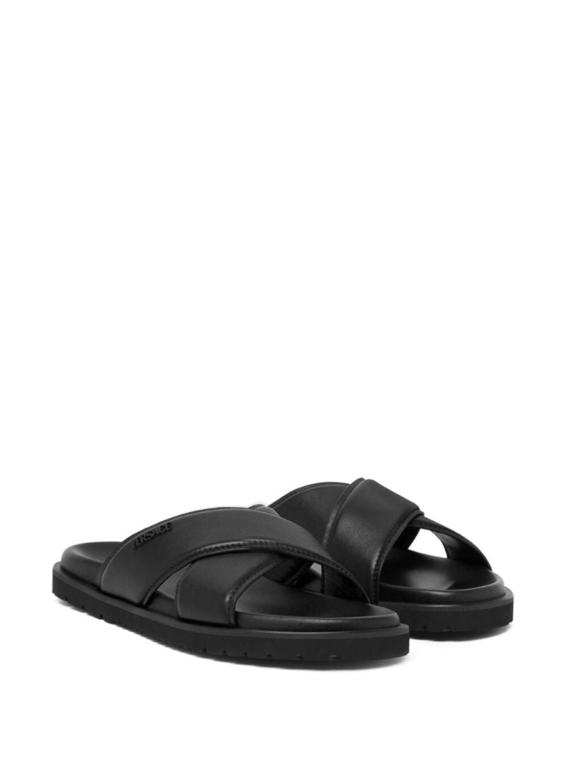 Black Crossover Leather Slides