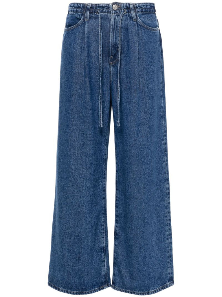 Blue Drawstring Wide Leg Jeans