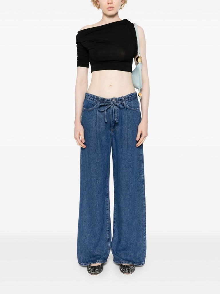 Blue Drawstring Wide Leg Jeans