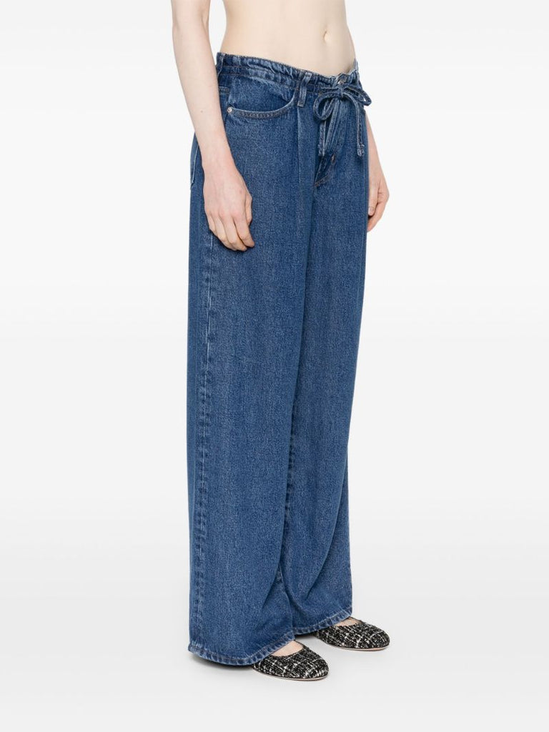 Blue Drawstring Wide Leg Jeans