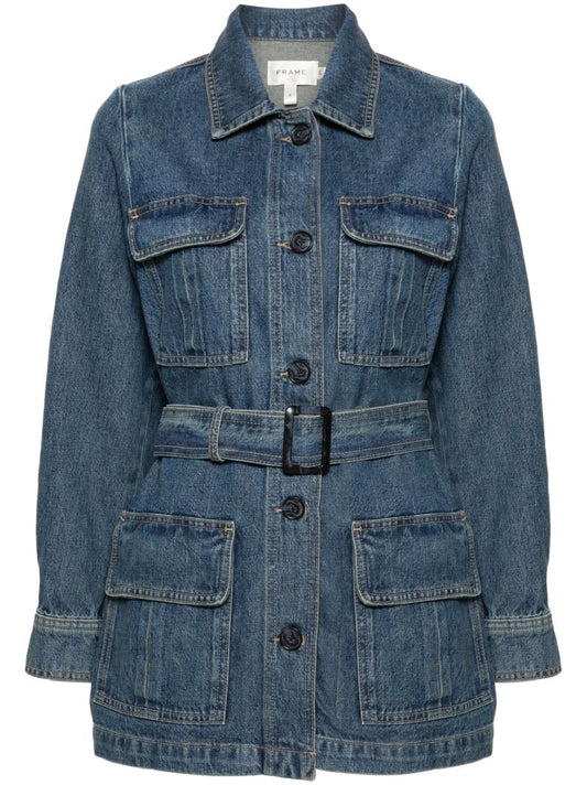 Blue Safari Belted Denim Jacket
