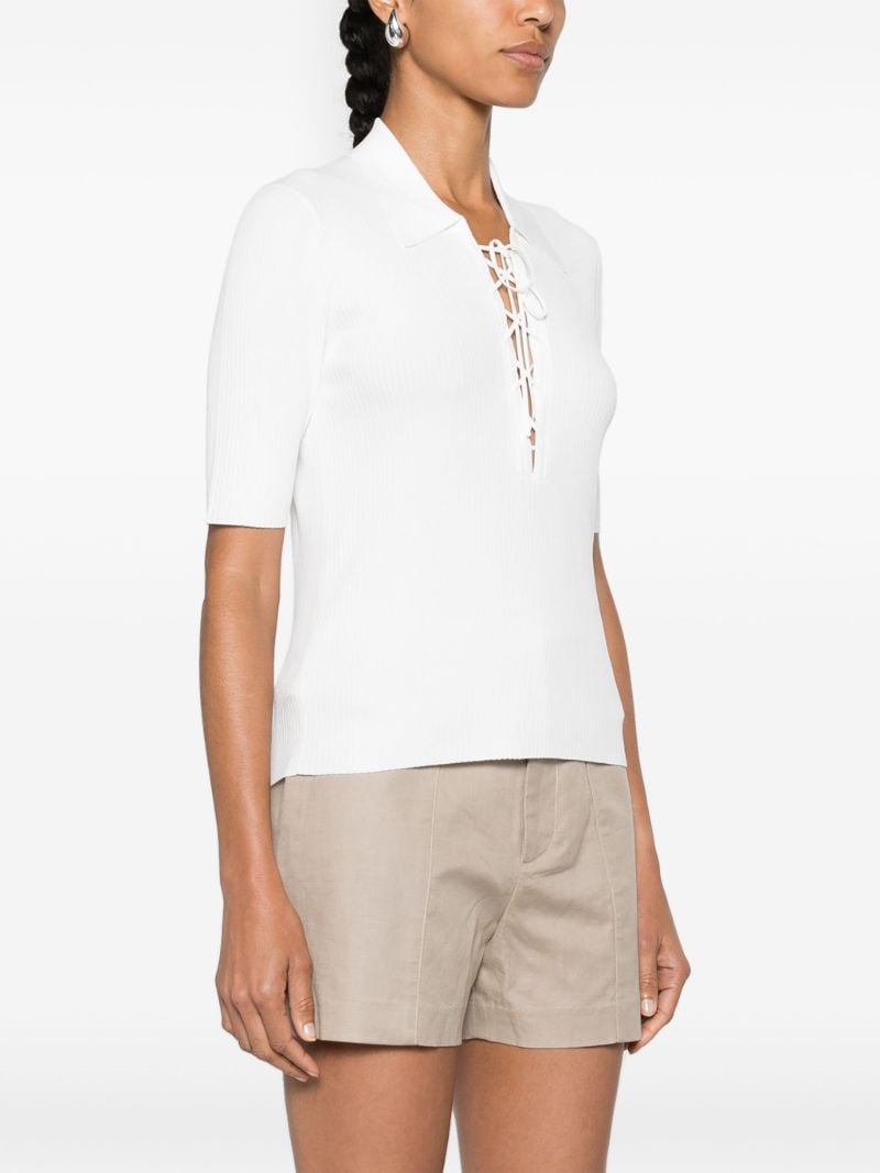 Off White Ribbed Knit Short-sleeved Blouse