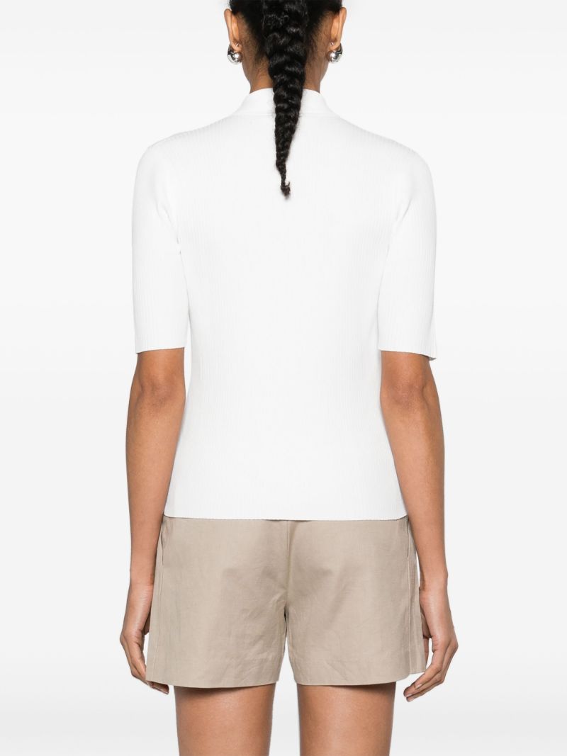 Off White Ribbed Knit Short-sleeved Blouse