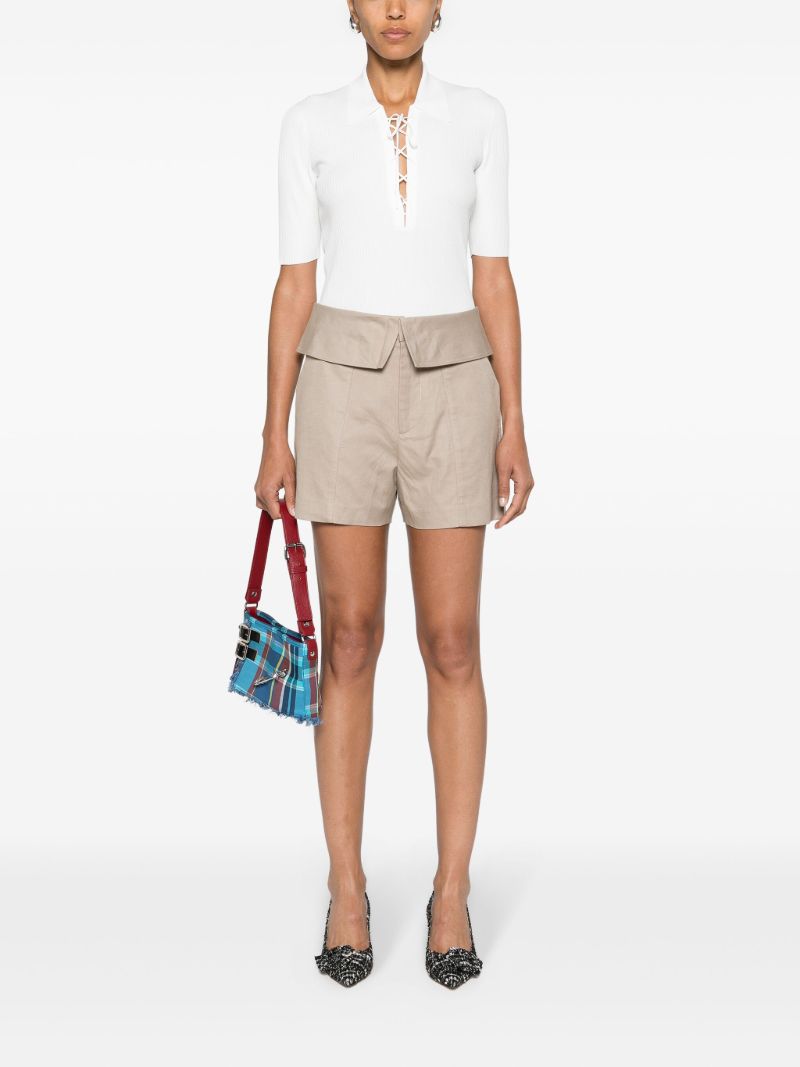 Off White Ribbed Knit Short-sleeved Blouse