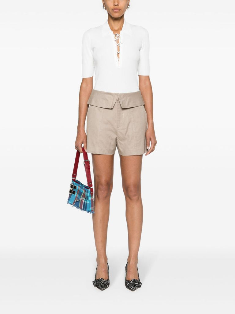 Off White Ribbed Knit Short-sleeved Blouse