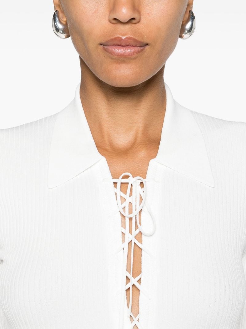 Off White Ribbed Knit Short-sleeved Blouse