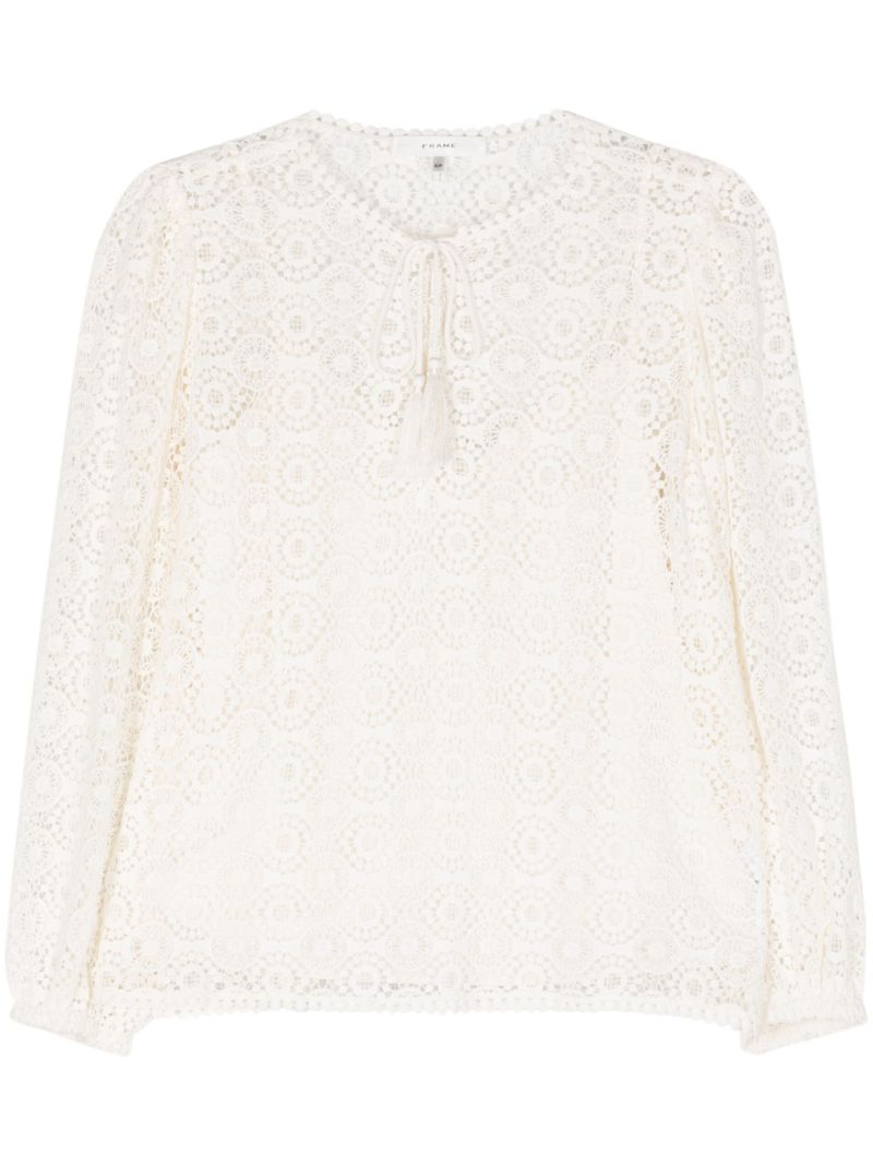 White Guipure Lace Cotton Blouse
