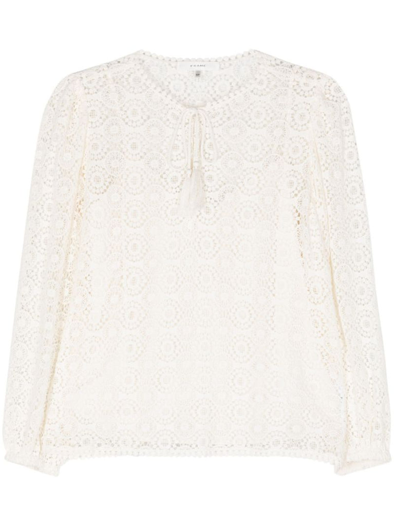 White Guipure Lace Cotton Blouse