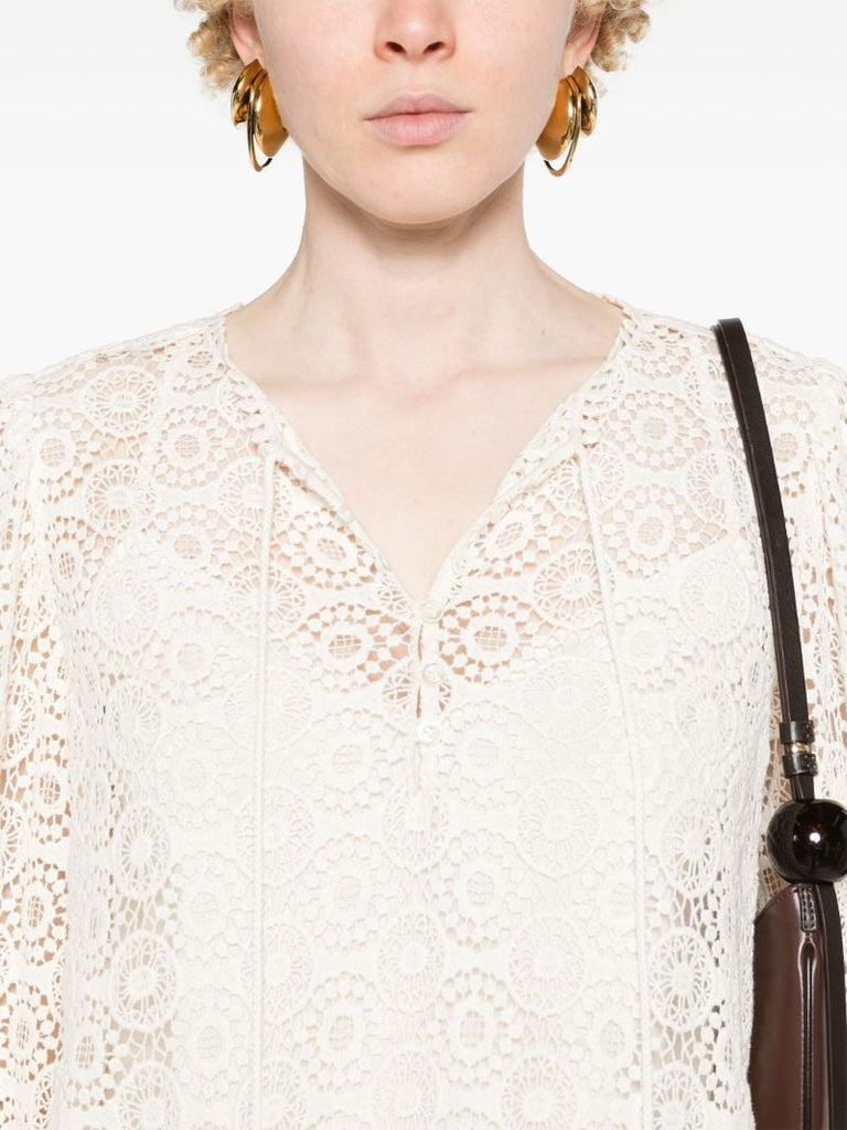 White Guipure Lace Cotton Blouse