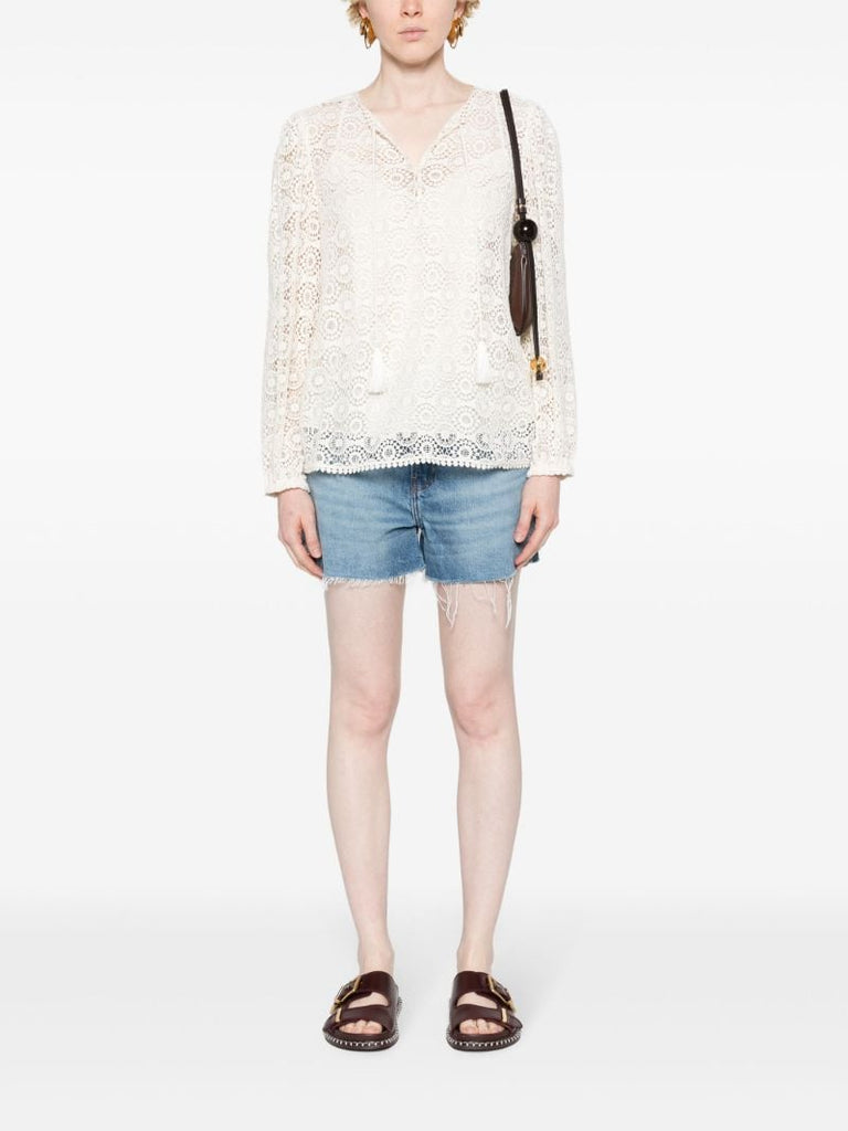White Guipure Lace Cotton Blouse