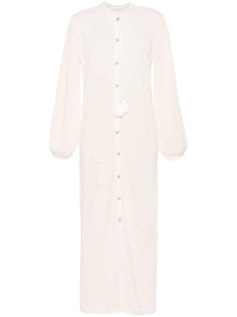 Cream White Balloon Sleeves Crochet Maxi Dress