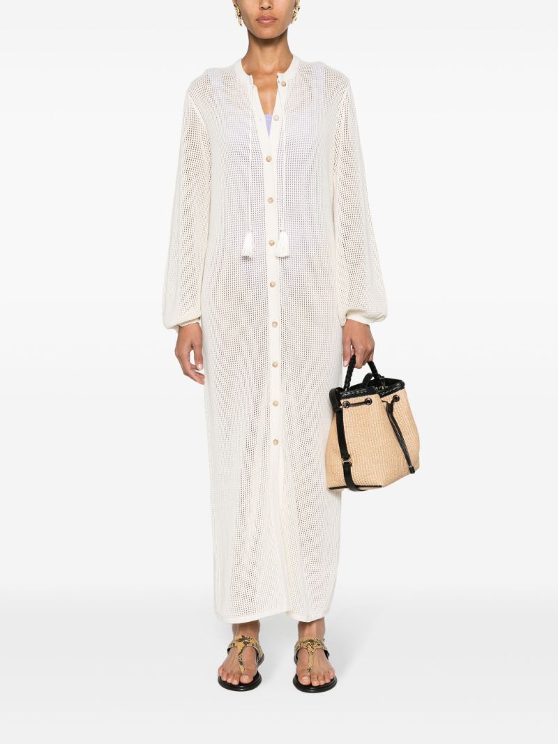 Cream White Balloon Sleeves Crochet Maxi Dress