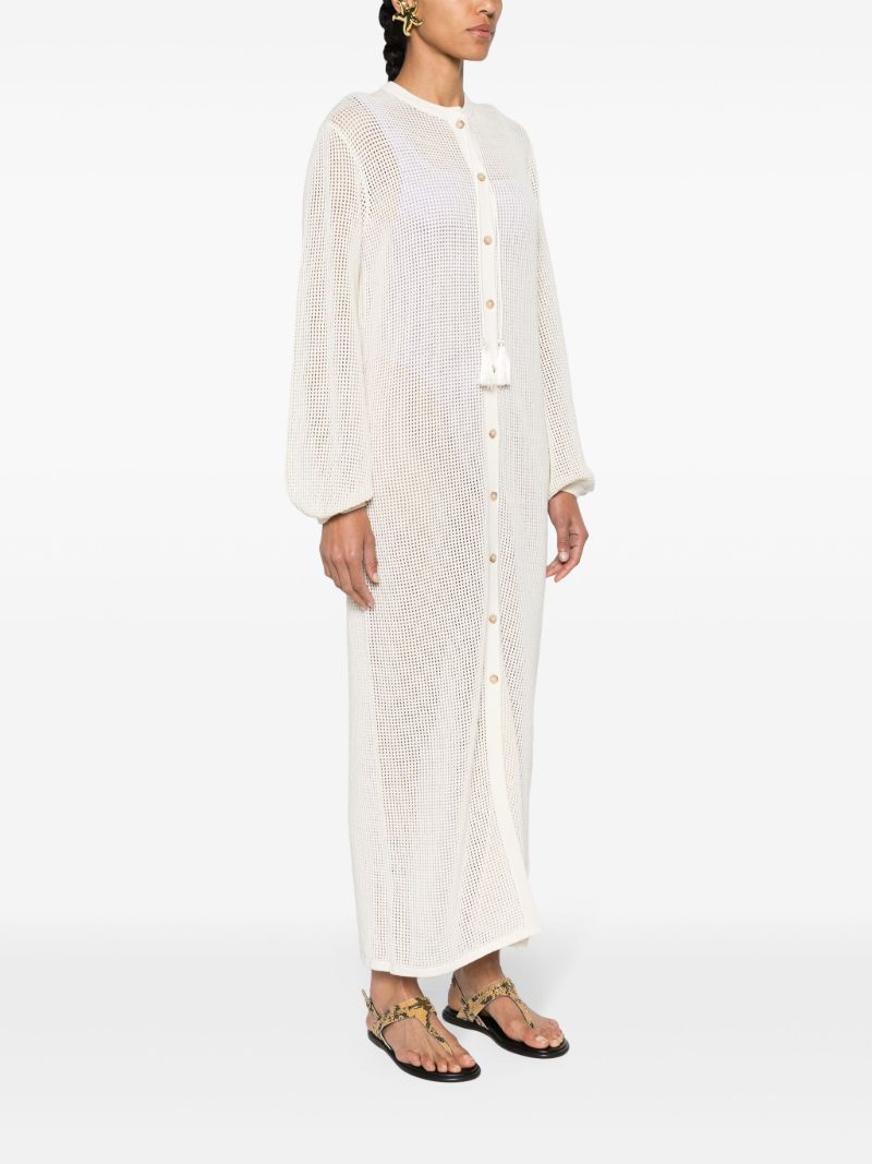 Cream White Balloon Sleeves Crochet Maxi Dress