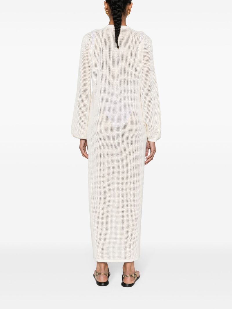 Cream White Balloon Sleeves Crochet Maxi Dress