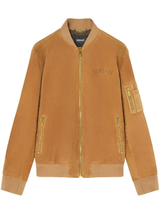Brown Logo-debossed Suede Jacket