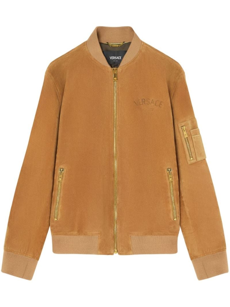 Brown Logo-debossed Suede Jacket