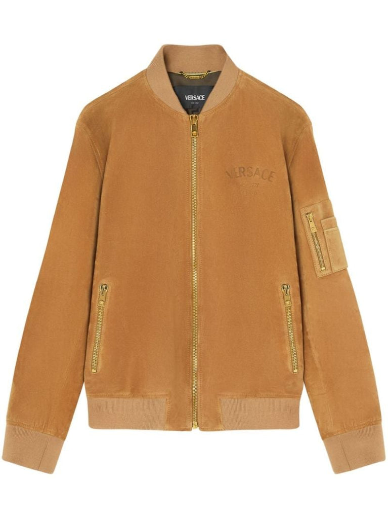 Brown Logo-debossed Suede Jacket