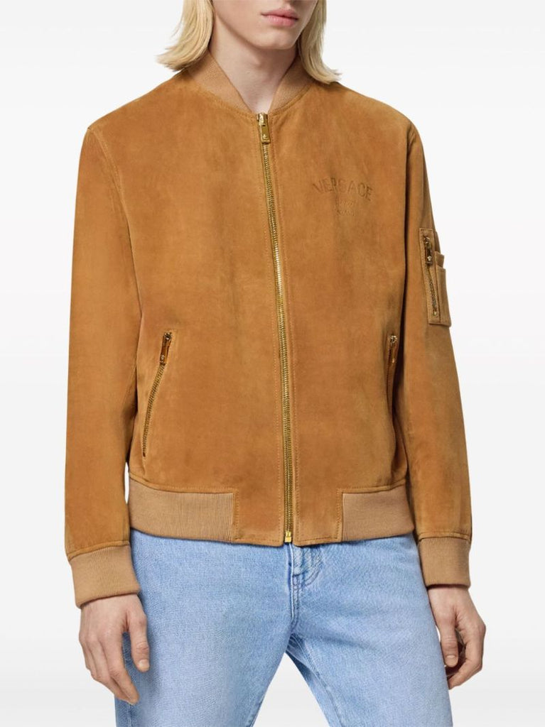 Brown Logo-debossed Suede Jacket