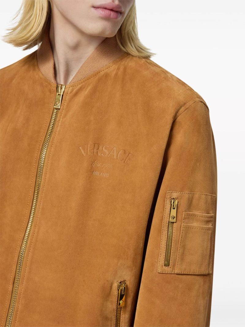 Brown Logo-debossed Suede Jacket