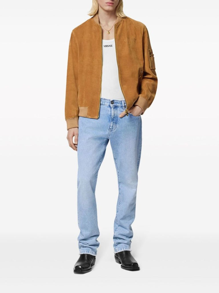 Brown Logo-debossed Suede Jacket