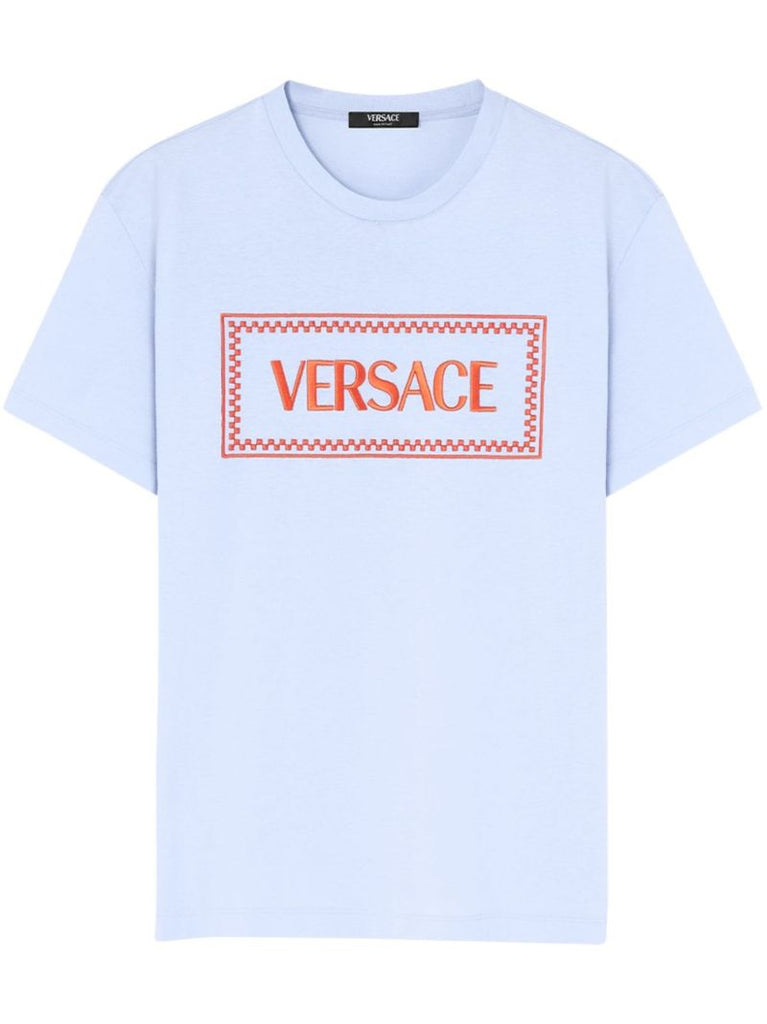 Blue Logo-embroidered Cotton T-shirt