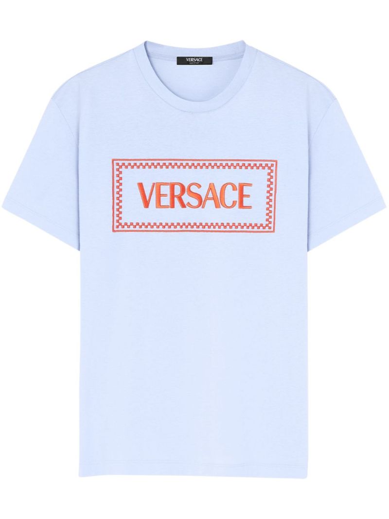 Blue Logo-embroidered Cotton T-shirt