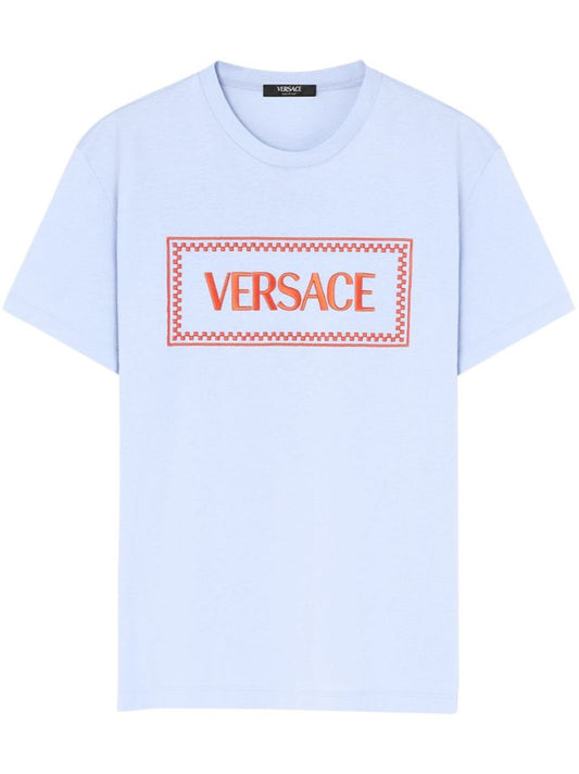 Blue Logo-embroidered Cotton T-shirt